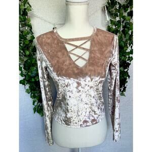 Hollister Beige Nude Velour Crop Top With Chest Opening Women's size Small
